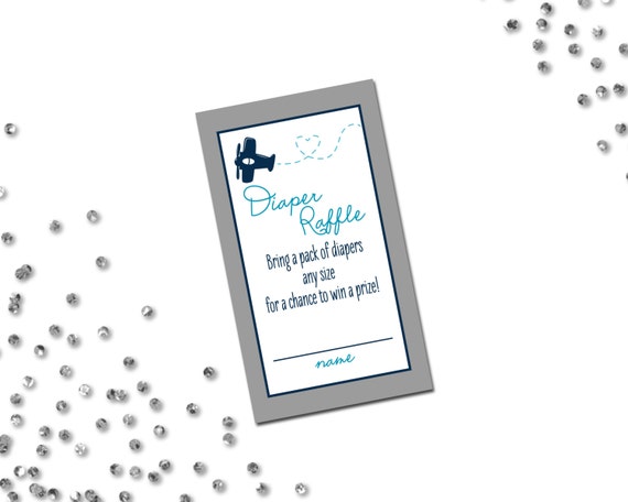 Diaper Raffle Ticket - Airplane Baby Shower - Navy Blue Teal Grey - INSTANT DOWNLOAD - Printable Il_570xn