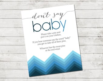 Blue Brown Don't Say Baby Printable Game, Boy Baby Shower Teddy Bear ...