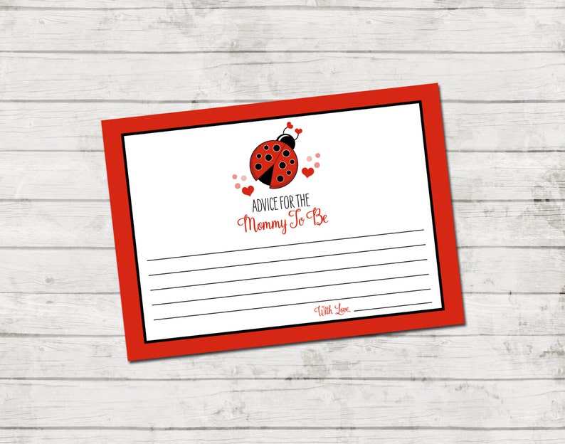 Advice for Mommy To Be Valentines Baby Shower Lady Bug Lady Bug Valentine Shower Red Black INSTANT DOWNLOAD Printable image 1