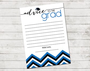 Advice to the Grad - Graduate Advice Card - Chevron Stripes - Blue Black and White - Printable - INSTANT DOWNLOAD