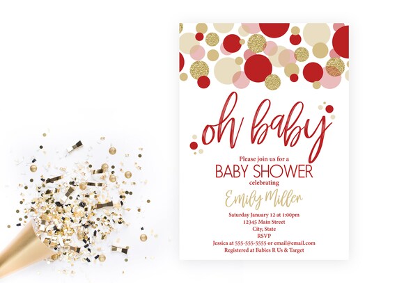 red and gold baby shower invitations