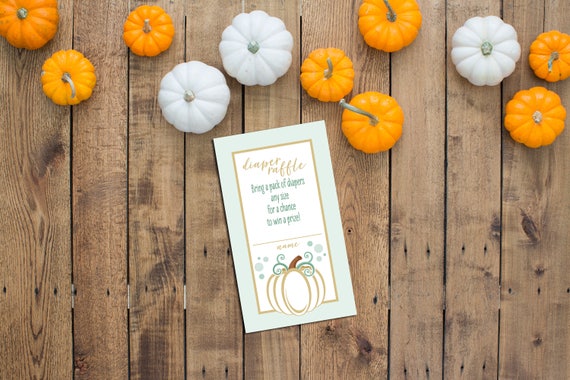 Diaper Raffle Ticket - Little Pumpkin Shower - Fall Baby Shower - Pumpkins - Green and Gold - INSTANT DOWNLOAD - Printable Il_570xn
