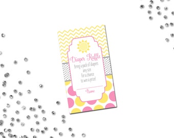 Diaper Raffle Ticket - You Are My Sunshine Baby Shower - Yellow Pink and Grey Polka Dots and Chevron Stripes - INSTANT DOWNLOAD - Printable