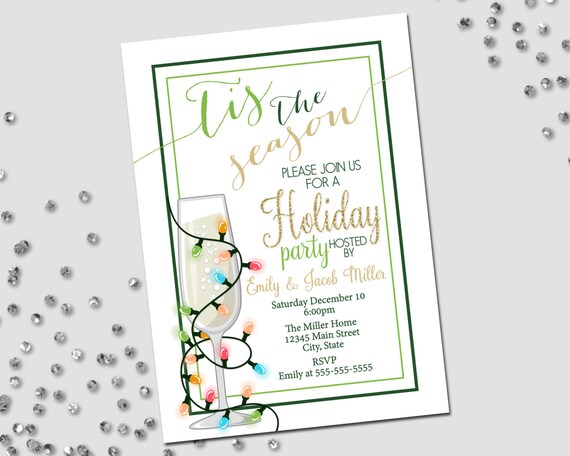 Holiday Party Invitation - Dinner & Drinks Holiday Invite - Christmas Party - Holiday Party - Champagne Lights - Printable Il_570xn