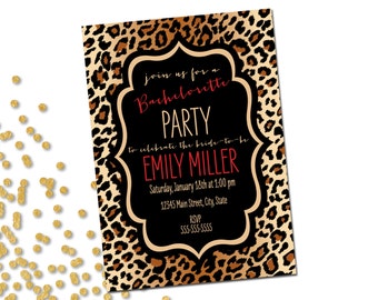 Animal Print Bachelorette Party Invitation - Brown Cheetah Leopard Print with Red Accents - Printable