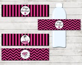 Water Bottle Labels - Pirate Princess Theme Birthday Party - Pink and Black - Chevron Stripes - Stripes - INSTANT DOWNLOAD - Printable Il_170x135
