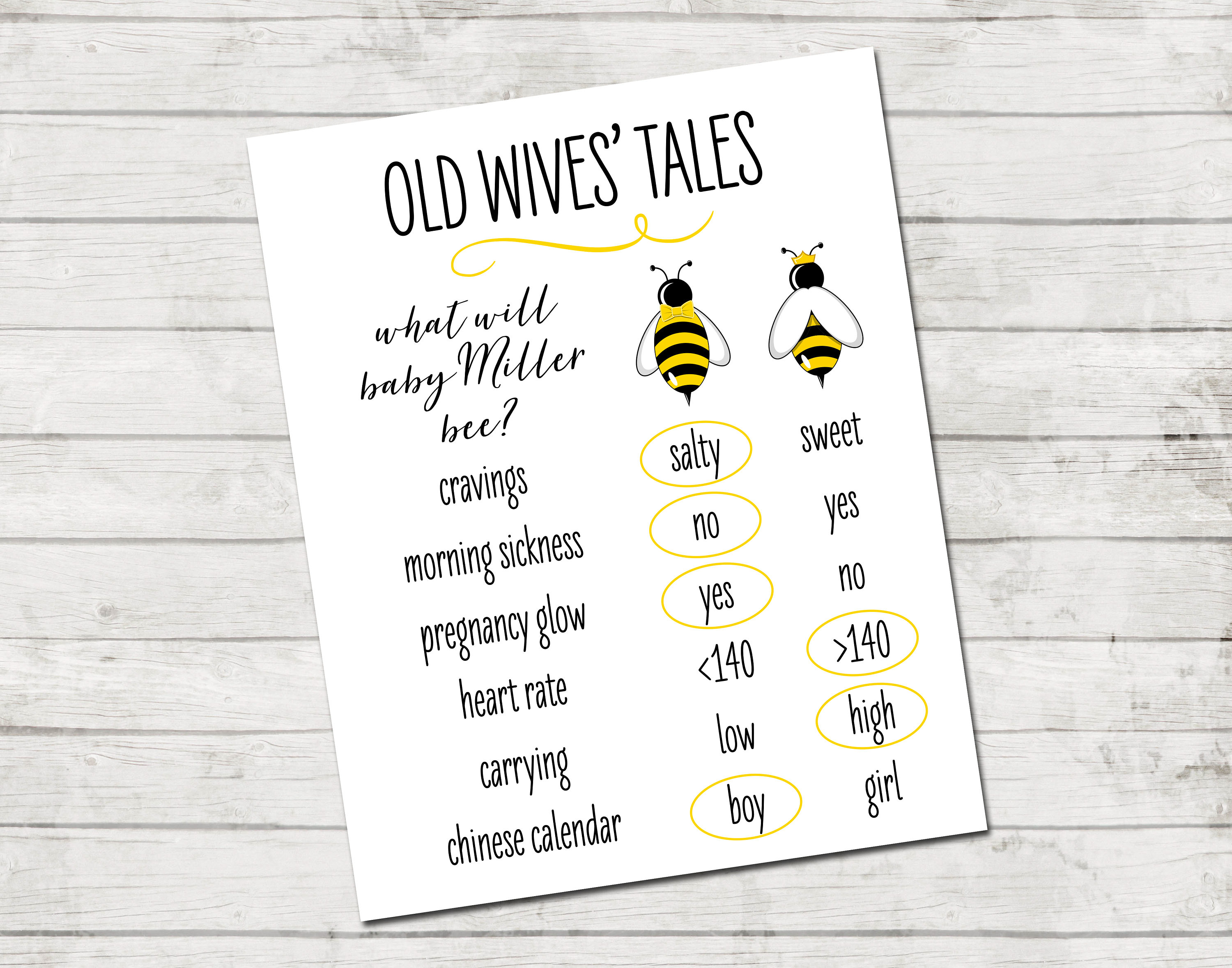 Gender Reveal Old Wives Tales Gender Reveal Printable Bees | Etsy