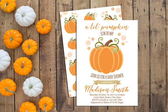 Little Pumpkin Baby Shower Invitation - Fall Baby Shower - Pumpkins - Orange Brown - Pumpkin Backside INCLUDED - Printable Il_570xn