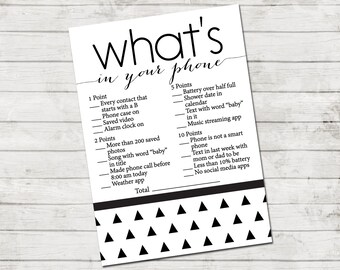 What's In Your Phone Game - Triangles Baby Shower - Modern Baby Shower - Black & White Series - Modern - INSTANT DOWNLOAD - Printable