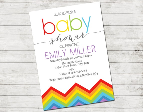 Rainbow Baby Shower Invitation - Rainbow Baby Shower - Modern Baby Shower - Rainbow Chevron Stripes - Printable Il_570xn