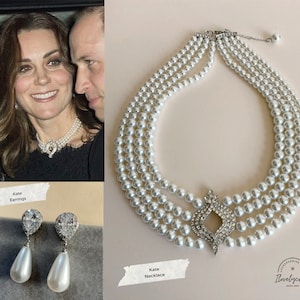 Kate Middelton Jewelry Queen Elizabeth Pearl Chocker diamond necklace Royal jewelry replica British Royal jewelry Diana Wedding jewelry