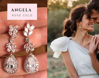 ROSE GOLD Bridal Earrings Statement Earrings Bridal Earrings Drop Earrings Gifts for her Chandelier earrings---also available in silver