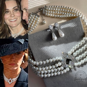 Kate Middelton Jewelry Queen Elizabeth Pearl Chocker diamond necklace Royal jewelry replica British Royal jewelry Diana Wedding jewelry