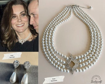 Kate Middelton Jewelry Queen Elizabeth Pearl Chocker diamond necklace Royal  jewelry replica British Royal jewelry Diana Wedding jewelry