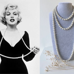Marylin Monroe 1920s dress Long Pearl Necklace Hollywood Diva Blonde Marilyn custome