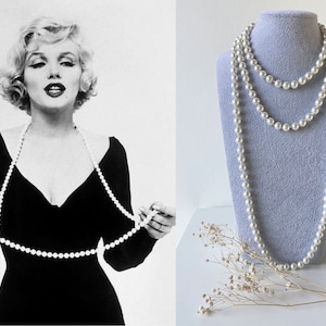 Marylin Monroe 1920s dress Long Pearl Necklace Hollywood Diva Blonde Marilyn custome