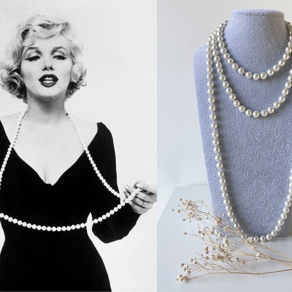 Marylin Monroe Robe années 1920 Long collier de perles Hollywood Diva Blonde Marilyn custome