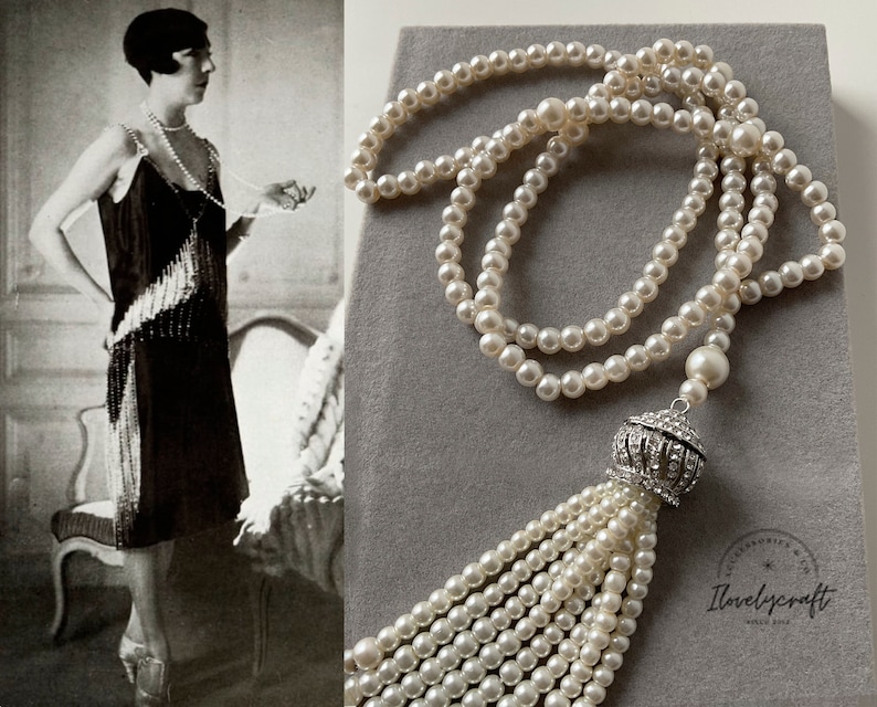 1920s Gran pulsera Gatsby 1920s tocado Flapper vestido accesorios nupciales vintage Flapper diadema Roaring 20s Art Deco Gatsby Dress Necklace with tassel