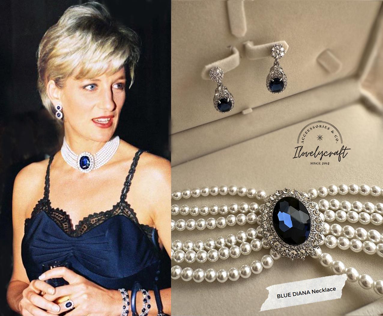 Princess Diana Jewelry Blue Sapphire Necklace Kate Middelton Pearl Chocker Diamond Necklace Royal Jewelry Replica British Royal Jewelry - Etsy UK