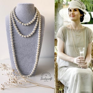 1920s Dress Downton Abbey Dress Baroque Pearls Necklace Gatsby Dress Art Deco Emerald Green Necklace Flapper Dress Great Gatsby Vintage