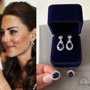 Kate Middelton Jewelry Blue Sapphire Earrings Queen Elizabeth Pearl Chocker diamond necklace Royal jewelry replica British Royal jewelry