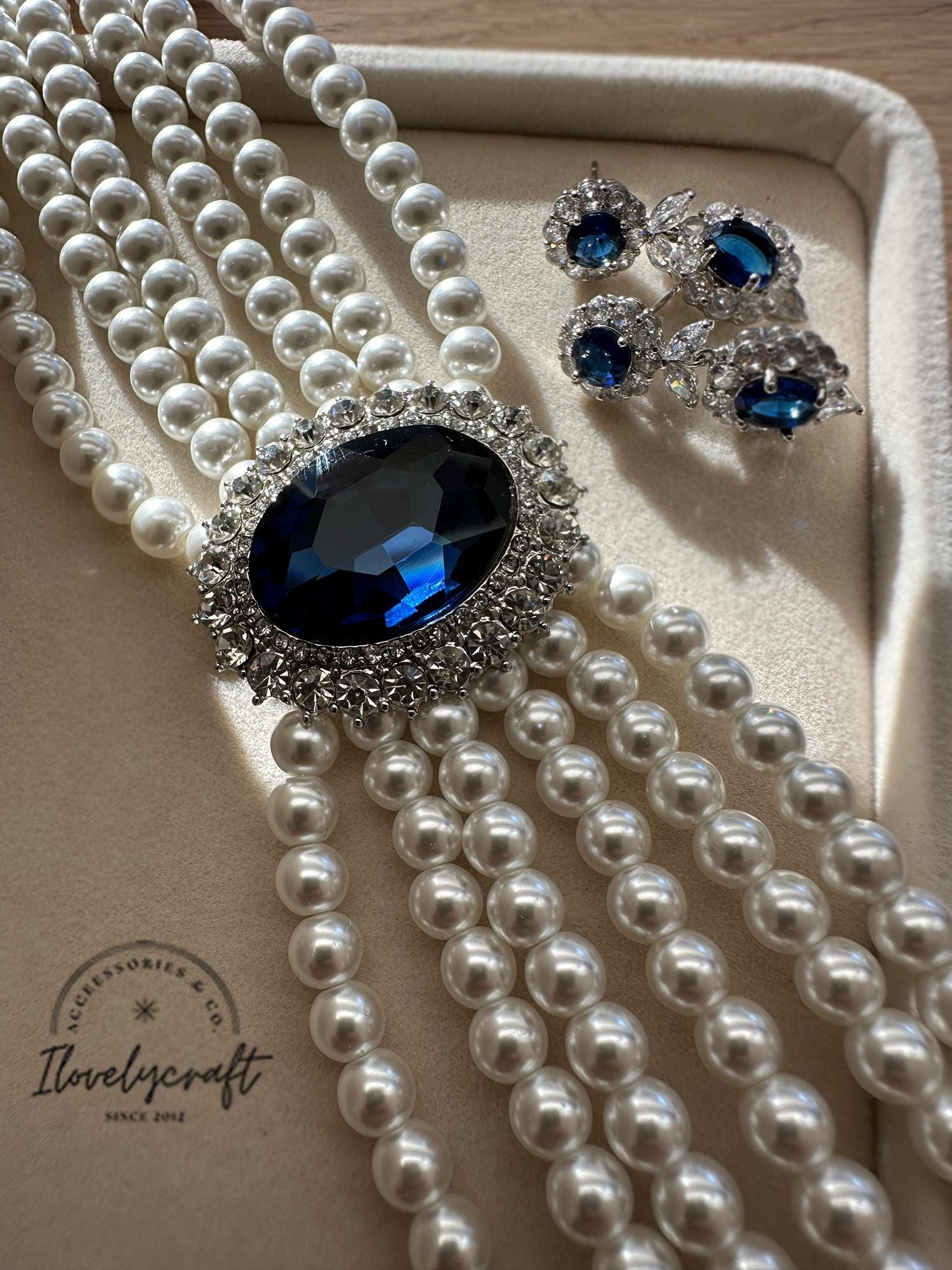 スワロフスキーダークブルーパールチョーカーネックレスダイアナ妃