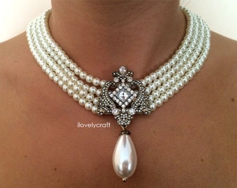 Collana Girocollo Con Perle – Replica Ispirata A Regina Elisabetta, Diana E Principessa Catherine