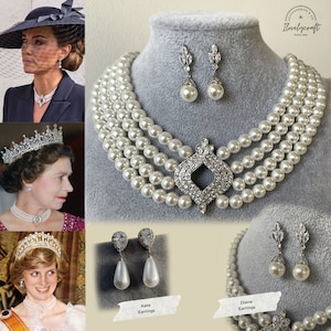 Kate Middelton Jewelry Queen Elizabeth Pearl Chocker diamond necklace Royal jewelry replica British Royal jewelry Diana Wedding jewelry