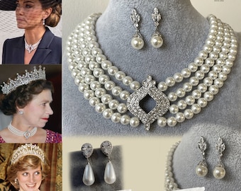 Bijoux Kate Middelton Collier ras du cou en diamants avec perles de la reine Elizabeth Réplique de bijoux royaux Bijoux royaux britanniques Bijoux de mariage Diana