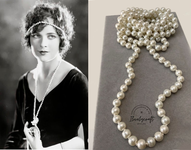 1920s Gran pulsera Gatsby 1920s tocado Flapper vestido accesorios nupciales vintage Flapper diadema Roaring 20s Art Deco Gatsby Dress Long Pearls Necklace