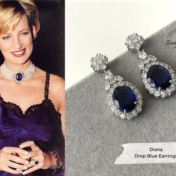 Princess Diana Jewelry Blue Sapphire Earrings Queen Elizabeth Pearl Chocker diamond necklace Royal jewelry replica British Royal jewelry