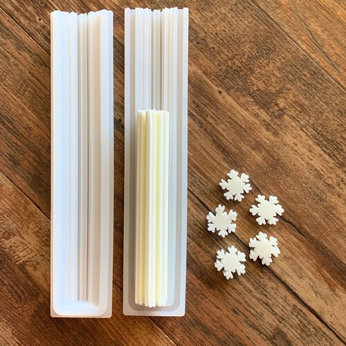 Snowflake Embed Soap Mold Column Tube Snap Together Winter Snow