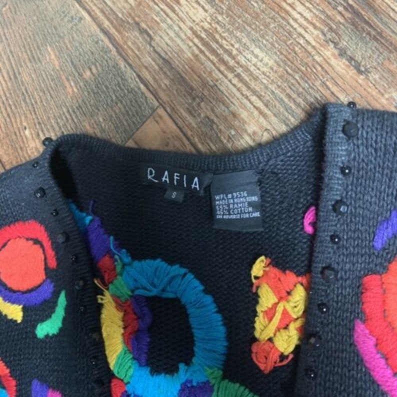 Rafia Knit Sweater Vest Vintage Embroidery Small Fresh 80\u2019s Retro Throwback