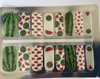 Watermelon Shimmer Nail Wraps – Long Wear Nail Stickers