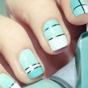 Geometrisch - Grün Weiß Silber - Langlebige Nagelverpackungen - Nagelstreifen - Trockener Nagellack