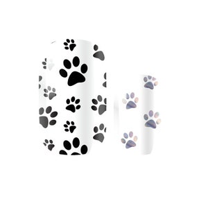 Transparent Nail Wraps - Nail Stickers - Puppy Paw Print - Black and Silver - Dry Nail Polish - Long Wear Nail Wraps