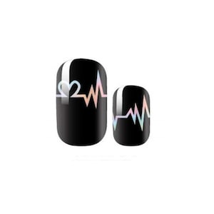 Black and Rainbow - Heartbeat - Dry Nail Polish - Long Wear Nail Wraps - Nail Strips