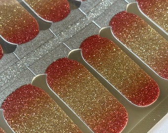 Nail Wraps - Glitter Tequila Sunrise - Peach and Gold Ombre Nail Wraps - Nail Decals - Nail Stickers
