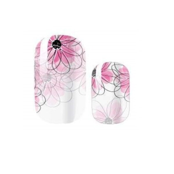 Nail Wraps - Nail Stickers - Nail Polish Strips - Nail Decals - Pink and Black Flowers - Pink Floral