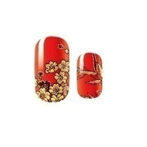 Nail Wraps - Nail Stickers - Red with gold flowers - Dry Nail Polish - Long Wear Nail Wraps