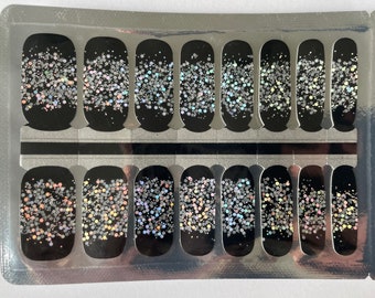 Black Silver Glitter Nail Wraps – Easy Manicure Lasts 1-2 Weeks