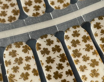 Transparent Nail Wraps - Nail Stickers - Gold Shamrocks - St. Patrick's Day - Long Wear Nail Wraps - Nail Decals - Nail Polish Wraps