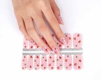 Nail Wraps - Nail Stickers - 100% Nail Polish - Nail Decals - Strawberry Nail Wraps - Fruit Nail Stickers - Picnic Nail Wraps - Gingham