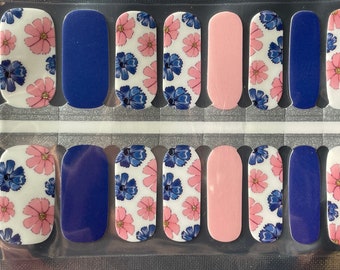 Blue & Pink Floral Nail Wraps – Long Wear Nail Stickers