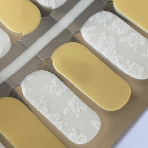 Transparent Nail Wraps - Nail Stickers - Pale Yellow and White Hibiscus - Long Wear Nail Wraps - Nail Decals - Nail Polish Wraps