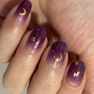 Nail Wraps - Nail Stickers - Nail Polish - Nail Decals - Purple and Gold - Galaxy - Space - Moon and Stars