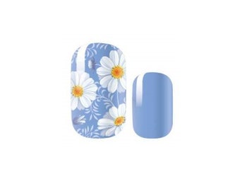Estampado floral de margarita - Azul claro - Esmalte de uñas de secado rápido - Adhesivos para uñas de larga duración