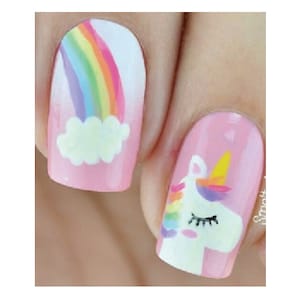 Nail Wraps - Nail Stickers - Pink Rainbow Unicorn-  Dry Nail Polish - Long Wear Nail Wraps