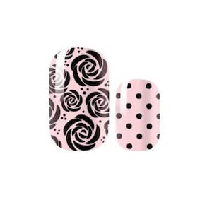 Nail Wraps - Nail Stickers - Nail Polish - Nail Strips - Nail Decals - Pink and Black Roses and Polka Dots