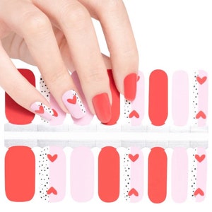 Valentine - Rote Herzen - Pinke und Rote Langlebige Nagelverpackungen - Nagelstreifen - Trockener Nagellack